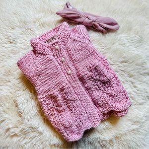Dusty Pink Merino Lace Knit Baby Sweater Cardigan